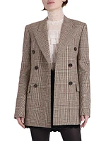 Check Wool-Blend Double-Breasted Blazer