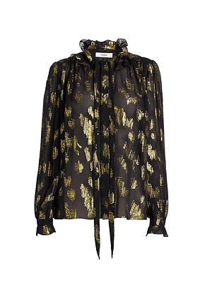 Silk-Blend Metallic Jacquard Blouse