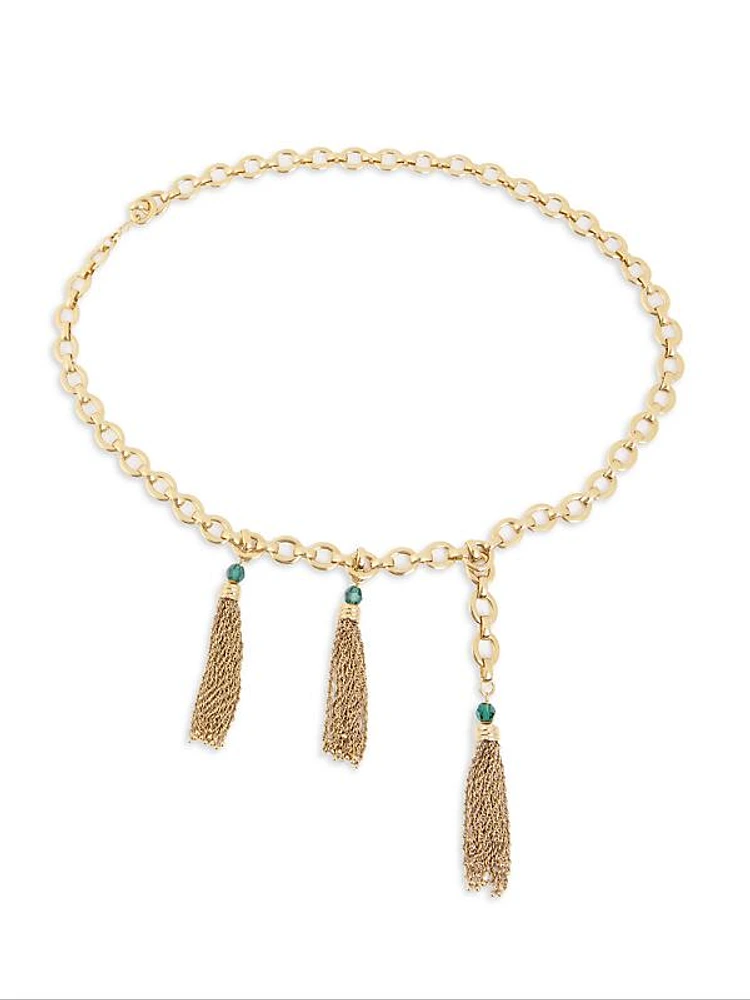 Embellished Goldtone Three-Tassel Chain Belt