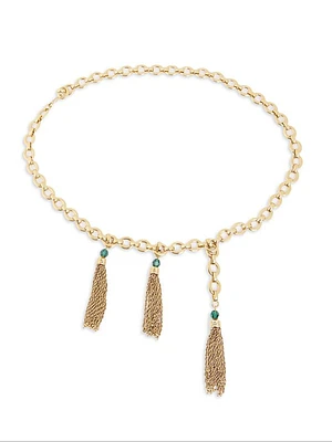 Embellished Goldtone Three-Tassel Chain Belt