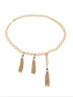 Embellished Goldtone Three-Tassel Chain Belt