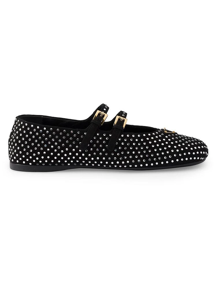 Suede Ballerinas with Crystals