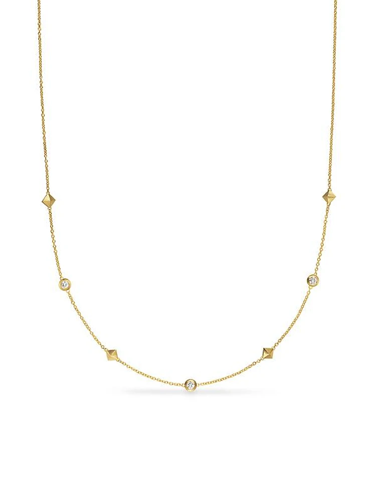 Petite Modern Renaissance Station Necklace in 18K Yellow Gold with Diamonds, 4.6MM