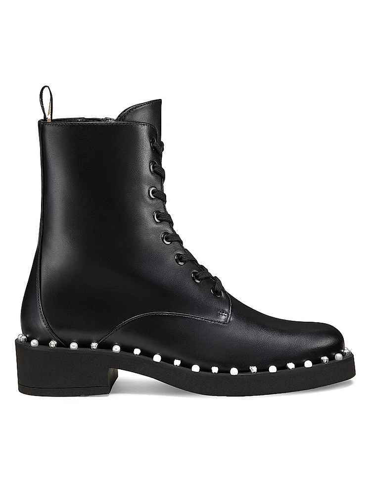 Reverie Embellished Leather Lace-Up Booties