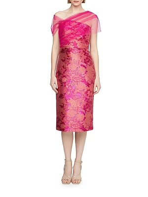 Judy Brocade Asymmetric Shawl Cocktail Dress
