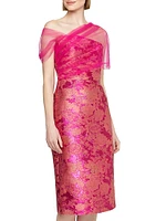 Judy Brocade Asymmetric Shawl Cocktail Dress