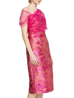Judy Brocade Asymmetric Shawl Cocktail Dress