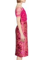 Judy Brocade Asymmetric Shawl Cocktail Dress