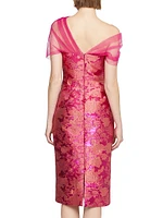 Judy Brocade Asymmetric Shawl Cocktail Dress