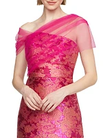 Judy Brocade Asymmetric Shawl Cocktail Dress