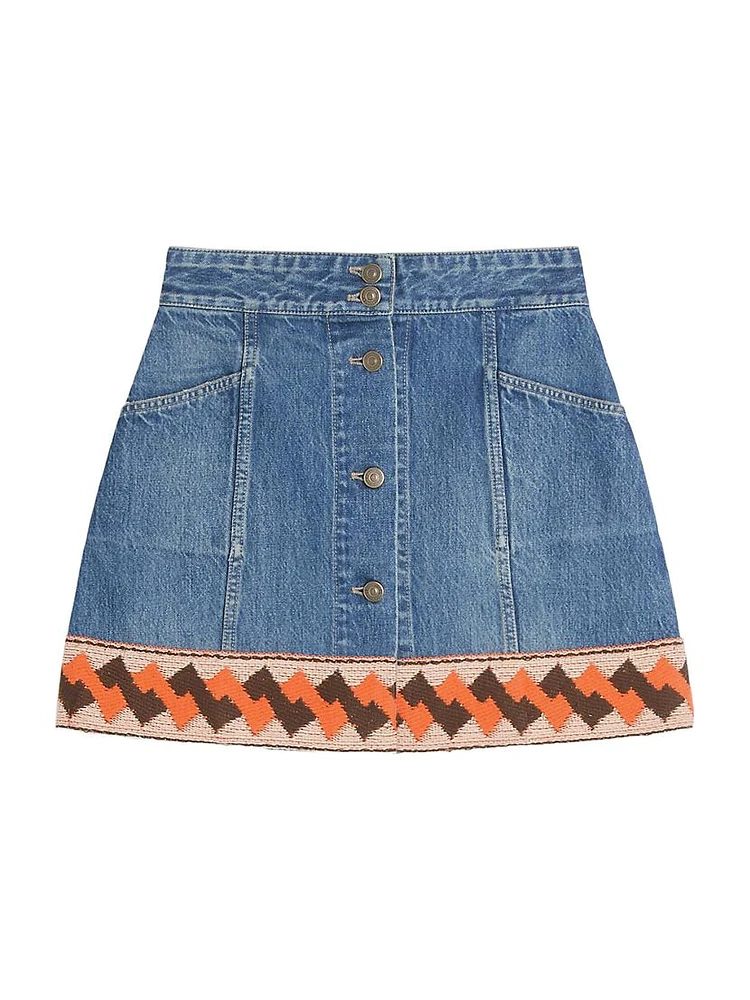 Denim Skirt with Jacquard Trims
