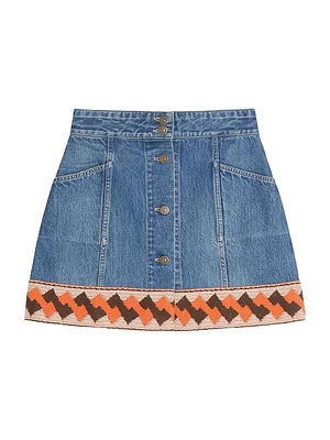 Denim Skirt with Jacquard Trims