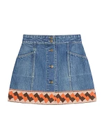 Denim Skirt with Jacquard Trims