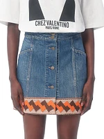 Denim Skirt with Jacquard Trims