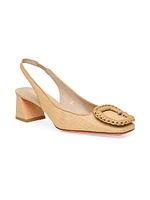 Lemon 50MM Raffia & Leather Slingback Pumps
