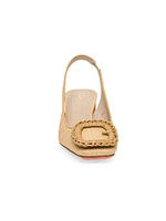 Lemon 50MM Raffia & Leather Slingback Pumps