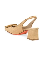 Lemon 50MM Raffia & Leather Slingback Pumps