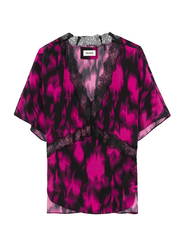 Tzar Floral Silk Lace-Trim Top