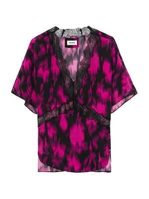 Tzar Floral Silk Lace-Trim Top