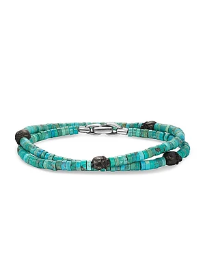 Memento Mori Skull Station Double Wrap Bracelet Sterling Silver