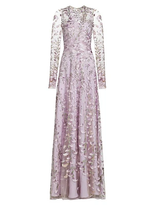 Embroidered Floral Tulle Gown
