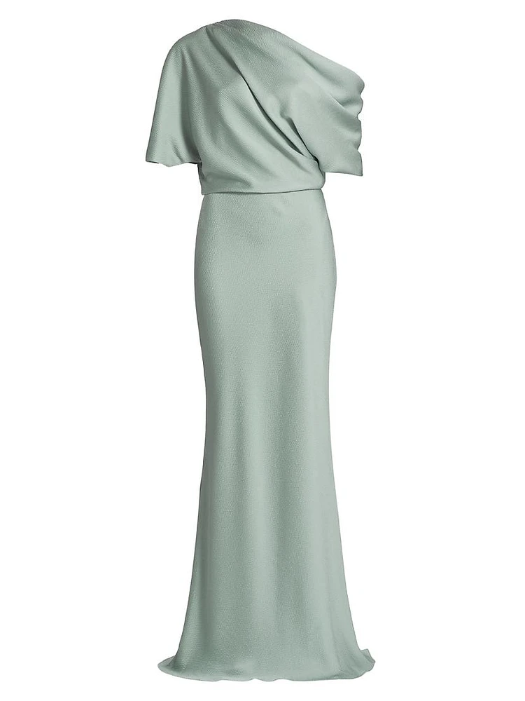 Satin Draped One-Shoulder Column Gown
