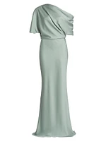 Satin Draped One-Shoulder Column Gown