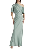 Satin Draped One-Shoulder Column Gown