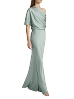 Satin Draped One-Shoulder Column Gown