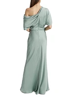 Satin Draped One-Shoulder Column Gown