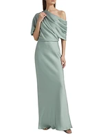 Satin Draped One-Shoulder Column Gown