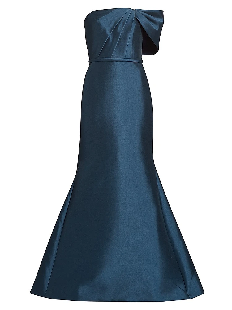 Pleated Taffeta Strapless Gown
