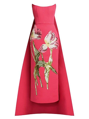 Sequined Floral Strapless Gown