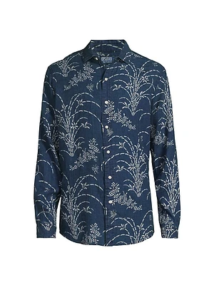 Classic-Fit Indigo Floral Linen Shirt