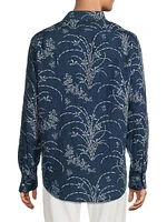 Classic-Fit Indigo Floral Linen Shirt