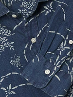 Classic-Fit Indigo Floral Linen Shirt