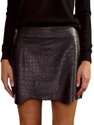 Croc-Embossed Leather Miniskirt