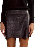 Croc-Embossed Leather Miniskirt