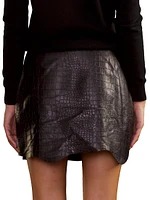 Croc-Embossed Leather Miniskirt