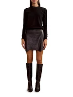 Croc-Embossed Leather Miniskirt