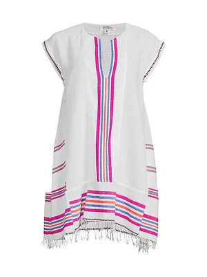 Elina Striped Fringed Cotton-Blend V-Neck Caftan