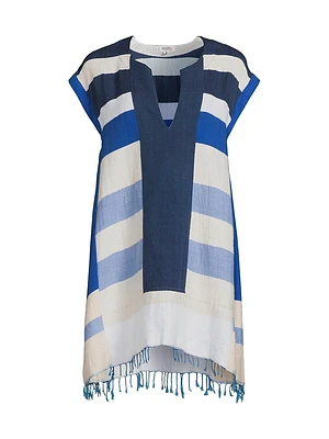 Elina Striped Cotton V-Neck Caftan