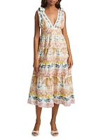 Maritime Magic Cotton Eyelet-Trim Midi-Dress