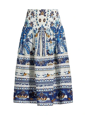Ana Tapestry Cotton-Blend Smocked-Waist Midi-Skirt