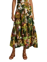 Botanical Forest Floral Linen-Blend Midi-Skirt