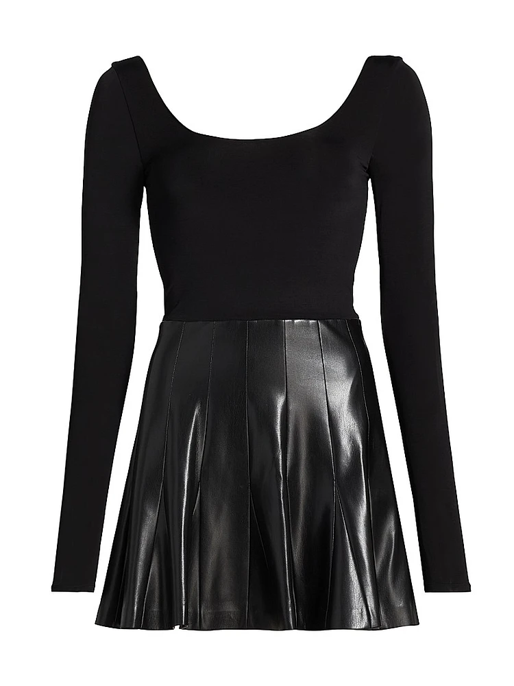 Chara Long-Sleeve Faux-Leather Minidress