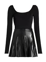 Chara Long-Sleeve Faux-Leather Minidress