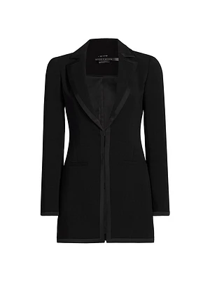 Mya Satin-Trim Long Blazer