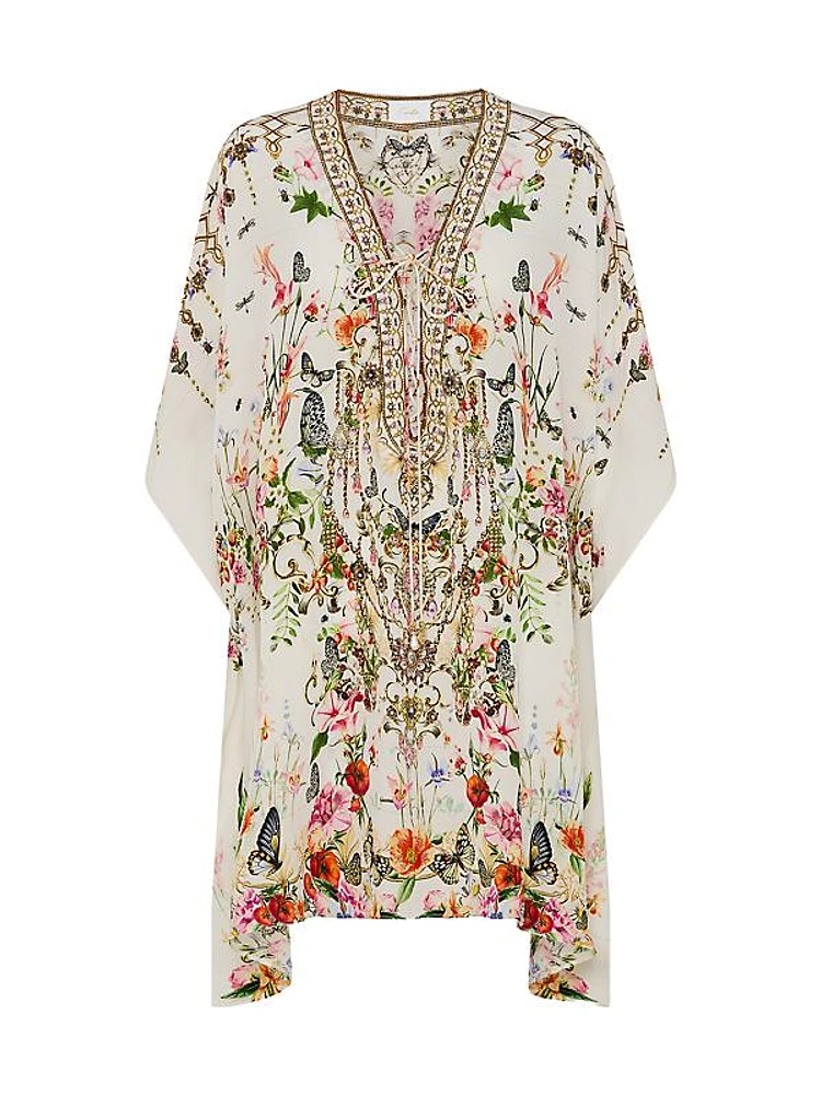 Lace-Up Silk Mini Kaftan