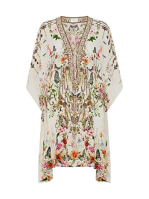 Lace-Up Silk Mini Kaftan